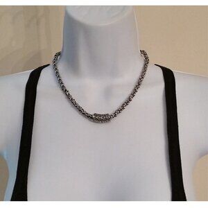 VINTAGE antique silver tone chain magnetic necklace scroll pendant